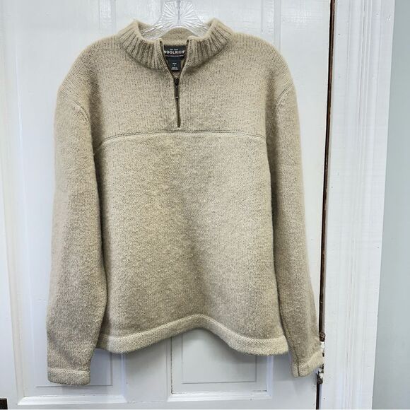 Woolrich cream wool 1/4 zip sweater men's large - Picture 1 of 4